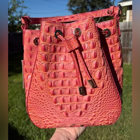 **SOLD**Brahmin NWT-Melinda Bucket Crossbody Coral Snapdragon - Picture 6 of 10